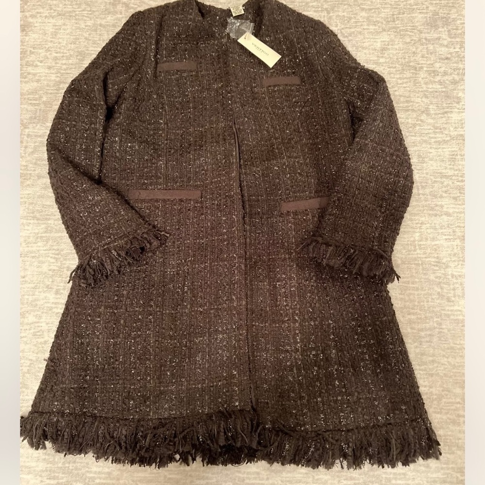 vertigo paris brown tweed sparkle frayed hem jacket sz. Med $360 - Picture 2 of 5